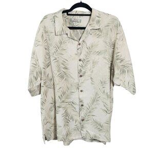 Tommy Bahama Beige Green Silk Tropical Print SZ XL Short Sleeve Button Down